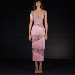 Couture Luxury Handmade Beaded Tassels Pink Gala Dress